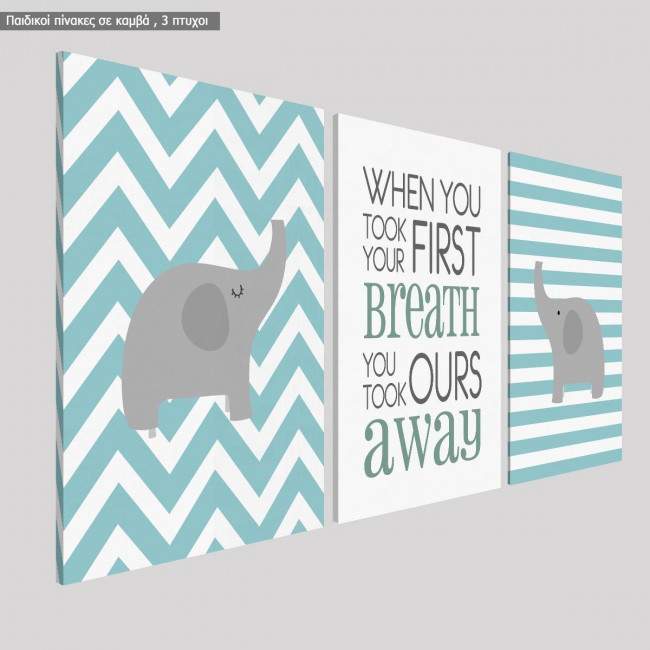 Canvas print  Elephant first breath, 3 panels
