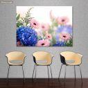 Canvas print Blue hortensias and pink margaritas