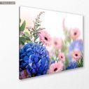 Canvas print Blue hortensias and pink margaritas, side