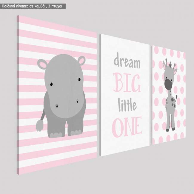 Canvas print Dream big, hippo, 3 panels