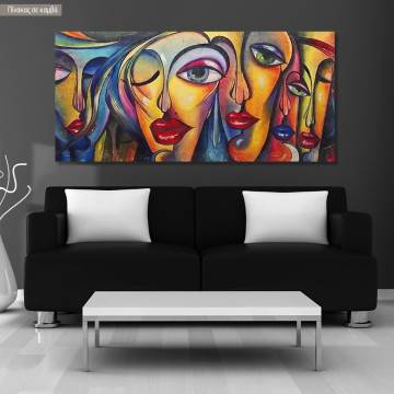 Canvas print Surrealistic woman faces, panoramic