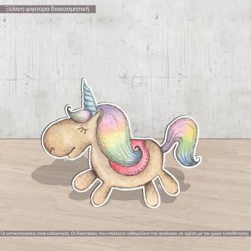 Wooden figure printed  Little baby unicorn watercolor