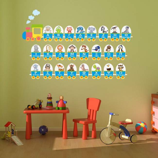 Wall stickers Train alphabet and animals blue