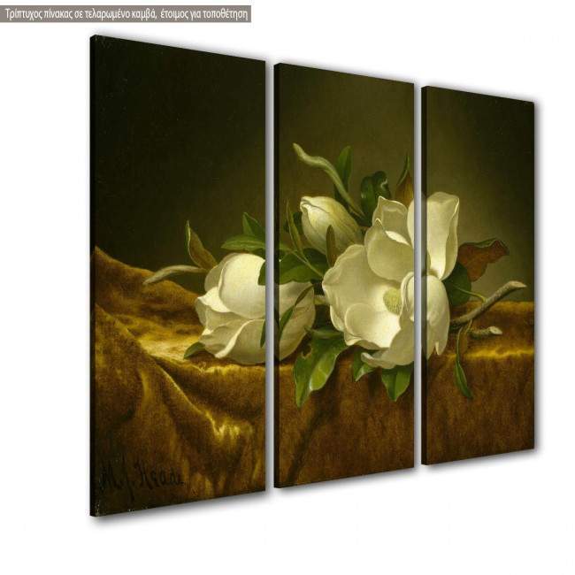 Canvas print Magnolias on Gold Velvet Cloth Martin Johnson Heade,  3 panels