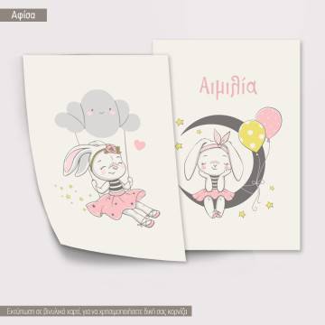 Kids canvas print Dreaming bunny girl, diptych 2