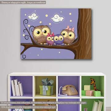 Kids canvas print Owls family 2