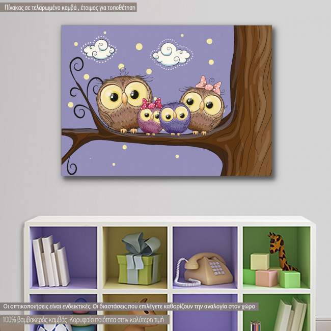 Kids canvas print Owls family