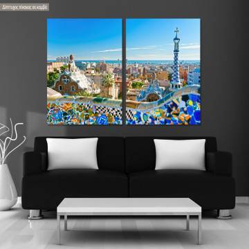 Canvas print View from park Guell, Barcelona, two panels