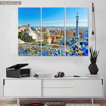 Canvas print View from park Guell, Barcelona,  3 panels