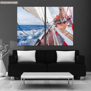 Canvas print Sail boat navigating on the waves  II, two panels