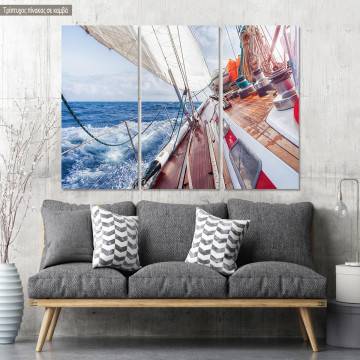Canvas print Sail boat navigating on the waves  II,  3 panels
