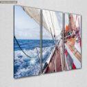 Canvas print Sail boat navigating on the waves  II,  3 panels, side