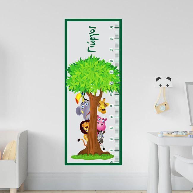 Wall stickers height measure Tree animals