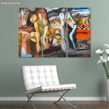 Canvas print Metamorphosis of Narcissus reart (original by S. Dali),  3 panels