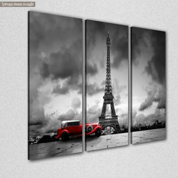 Canvas print Retro car @ Eiffel, 3 panels 2