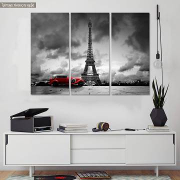 Canvas print Retro car @ Eiffel, 3 panels