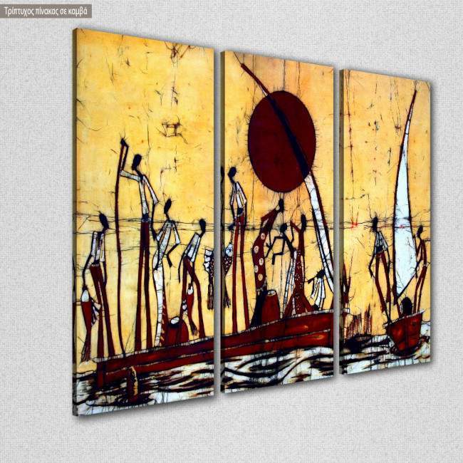 Canvas print African scene batik style,  3 panels, side