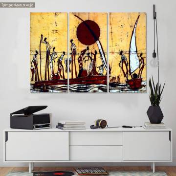 Πίνακας σε καμβά African scene batik style, τρίπτυχος