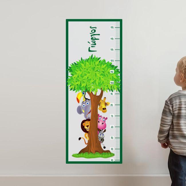 Wall stickers height measure Tree animals
