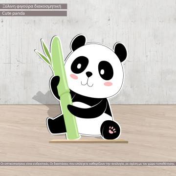 Cute panda ξύλινη φιγούρα εκτυπωμένη, πάντα με βάσεις