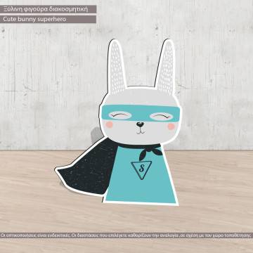 Cartoon Bunny Superhero ξύλινη φιγούρα εκτυπωμένη