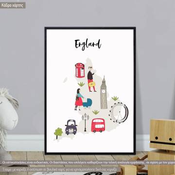 Customs and culture England map, κάδρο, μαύρη κορνίζα