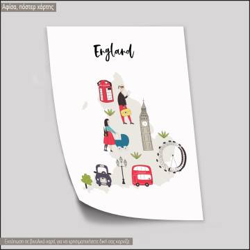 Customs and culture England map, κάδρο, μαύρη κορνίζα 2