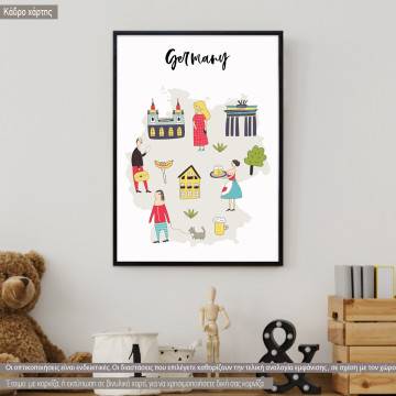 Customs and culture Germany map, κάδρο, μαύρη κορνίζα