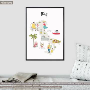 Customs and culture Italy map, κάδρο, μαύρη κορνίζα