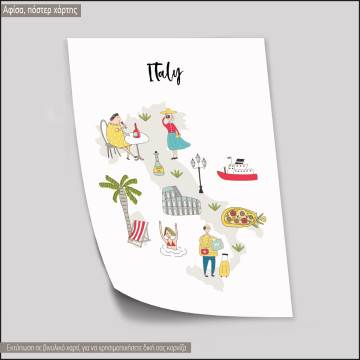 Customs and culture Italy map, κάδρο, μαύρη κορνίζα 2