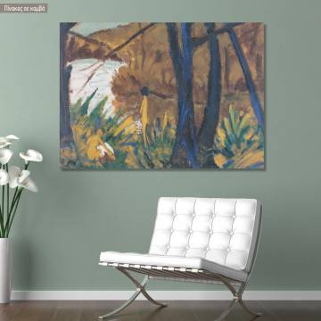 Canvas print Forest lake with two figures, Mueller O.