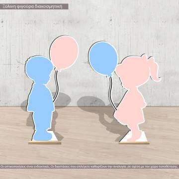 Boy Girl with balloons  wooden figure printed