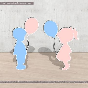 Boy Girl with balloons  wooden figure printed 2