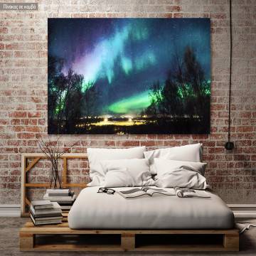Canvas print, Northern lights over city