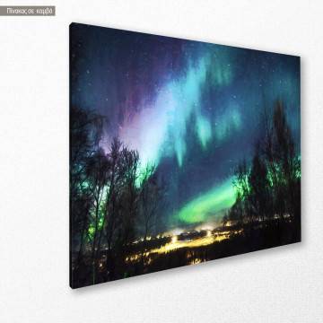 Canvas print, Northern lights over city 2