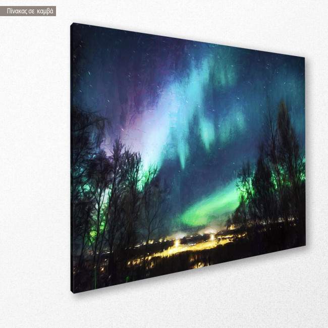 Canvas print, Northern lights over city, side