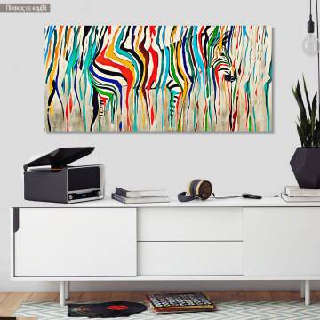 Πίνακας σε καμβά Rainbow zebra, πανοραμικός