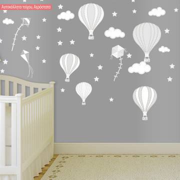 Kids wall stickers, Balloons in the night sky gray theme, collection 2