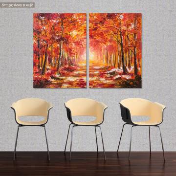Πίνακας σε καμβά Colorful autumn forest, δίπτυχος