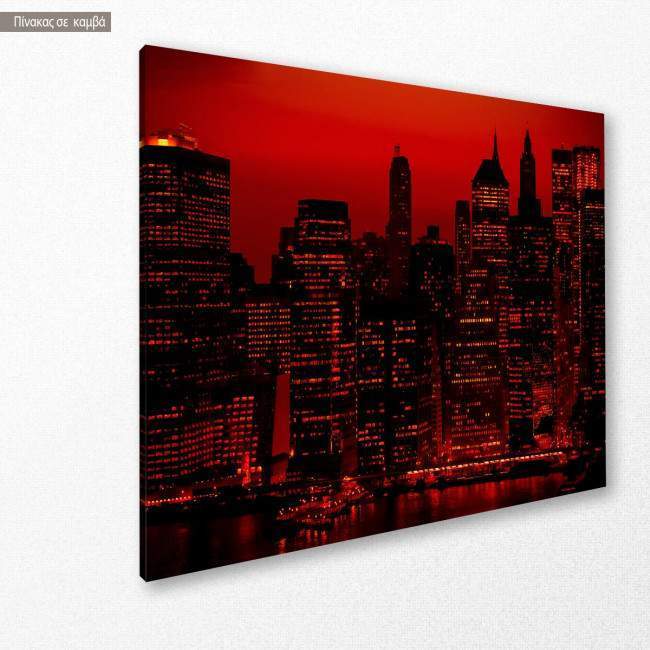 Canvas print Night city in red glow, side