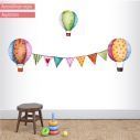 Kids wall stickers Hot air balloons and flags watercolor