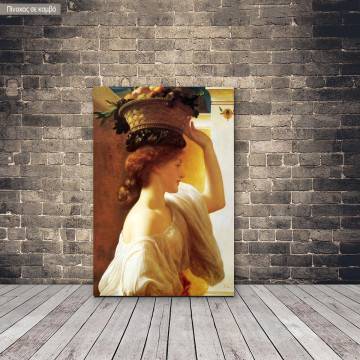 Πίνακας ζωγραφικής Girl with a basket of fruit, Leighton F, αντίγραφο σε καμβά