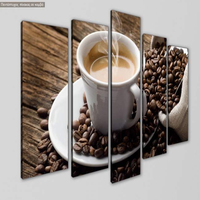 Πίνακας σε καμβά Espresso coffee, πεντάπτυχος, κοντινό