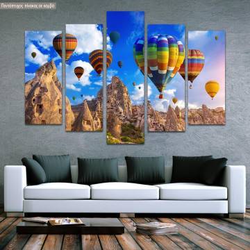 Canvas print Balloons over Cappadocia five panels