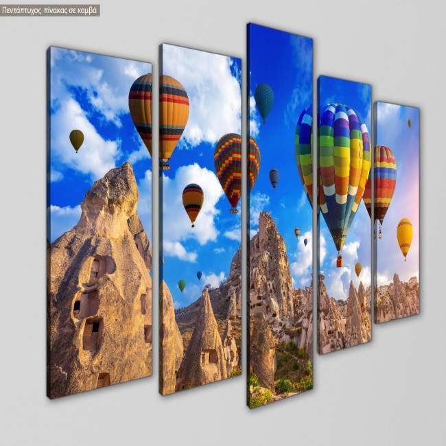 Canvas print Balloons over Cappadocia five panels, side