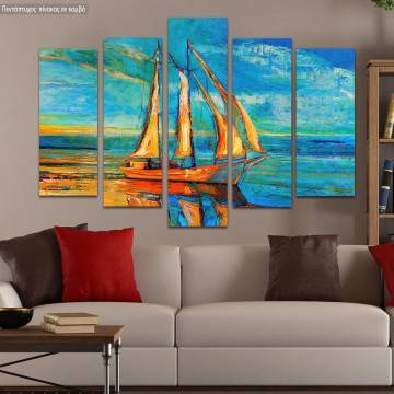 Πίνακας σε καμβά Sailing reflections, πεντάπτυχος