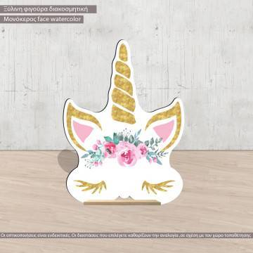 Unicorn watercolor face  wooden figure printed