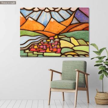 Canvas print Village and mountains