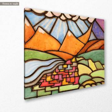 Πίνακας σε καμβά Village and mountains 2