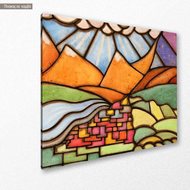 Canvas print Village and mountains, side